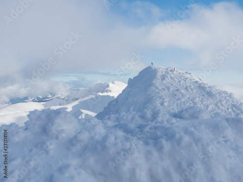 Cold snowy winter in Low Tatras mountains. Hill Chopok and Dumbier at background, Slovakia