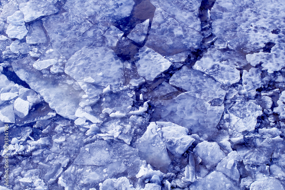 Texture of blue ice pieces on surface of the water Texture of blue ice pieces on surface of the water
