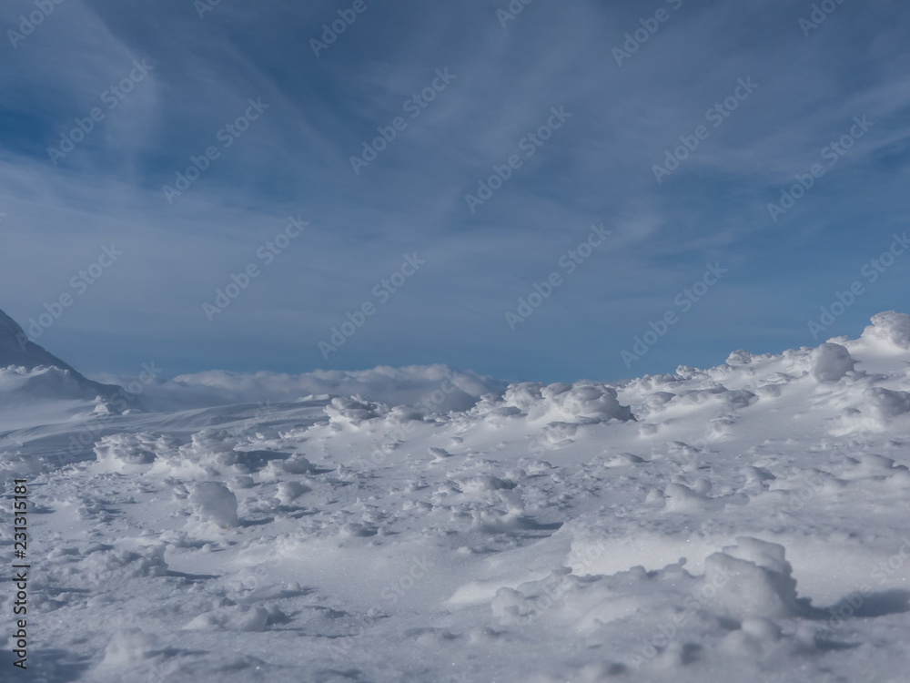 View of the snowy peaks and slopes of the mountains Low Tatras, Slovakia.