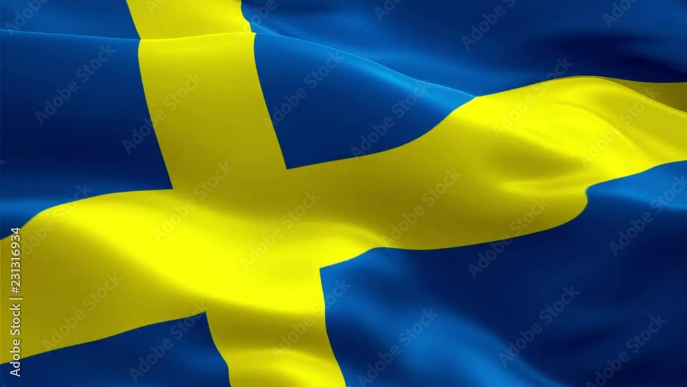 Sweden flag video waving in wind. Realistic Swedish  Flag background. Sweden Flag Looping Closeup 1080p Full HD 1920X1080 footage. Sweden EU European country flags footage video for film,news