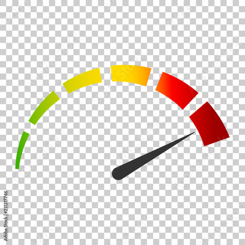 Meter dashboard icon in flat style. Credit score indicator level vector illustration on isolated background. Gauges with measure scale business concept.