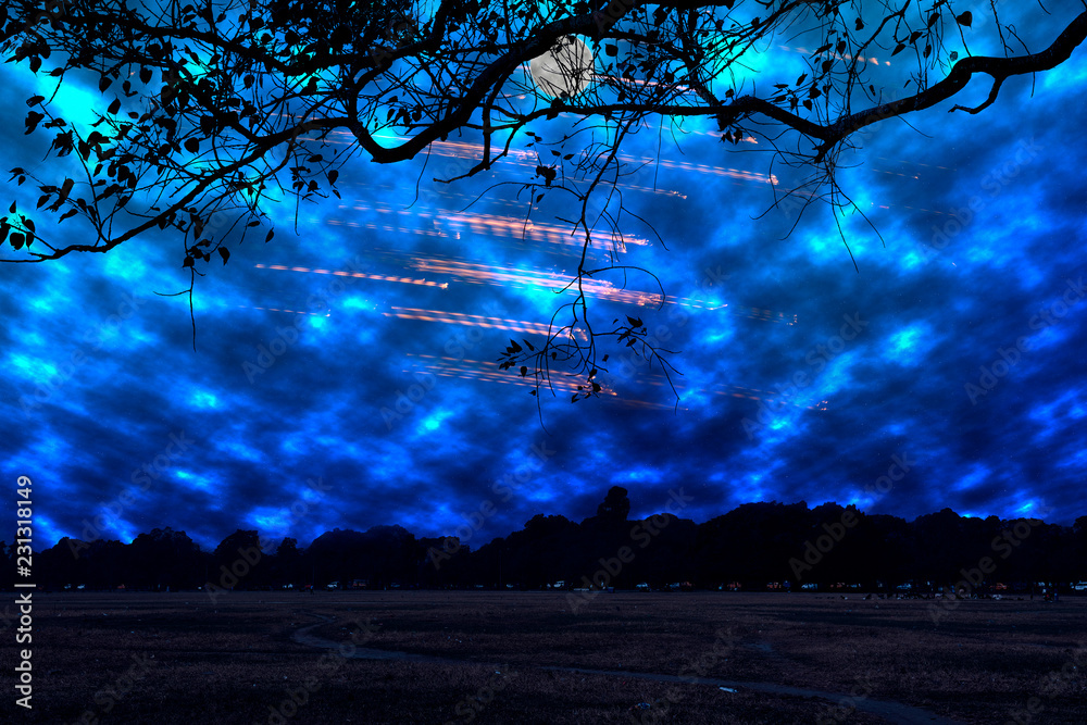 Fotografie Meteor shower in the night sky