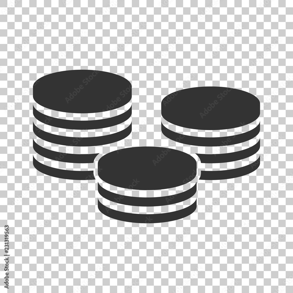 Coins stack icon in flat style. Coin cash vector illustration on isolated background. Money stacked business concept.