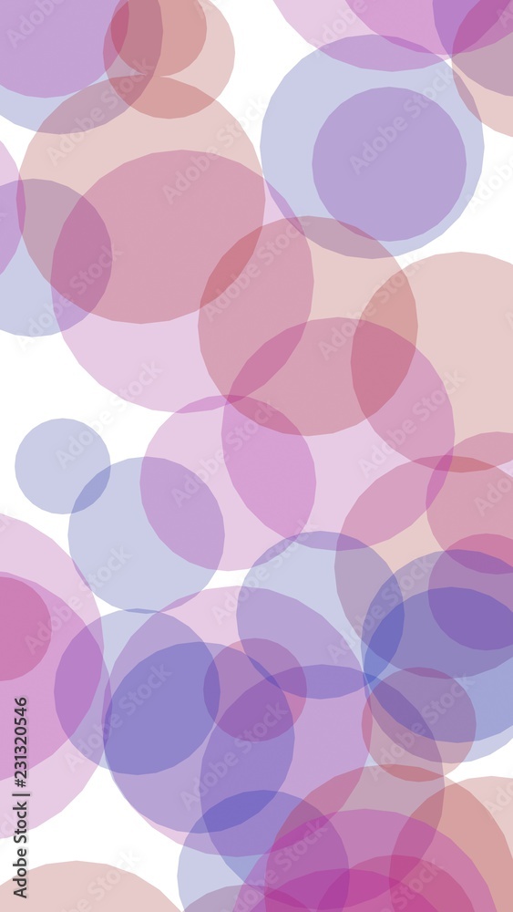 Multicolored translucent circles on a white background. Vertical image orientation. 3D illustration