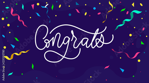Congratulations design template with confetti and lettering, Vector illustration﻿