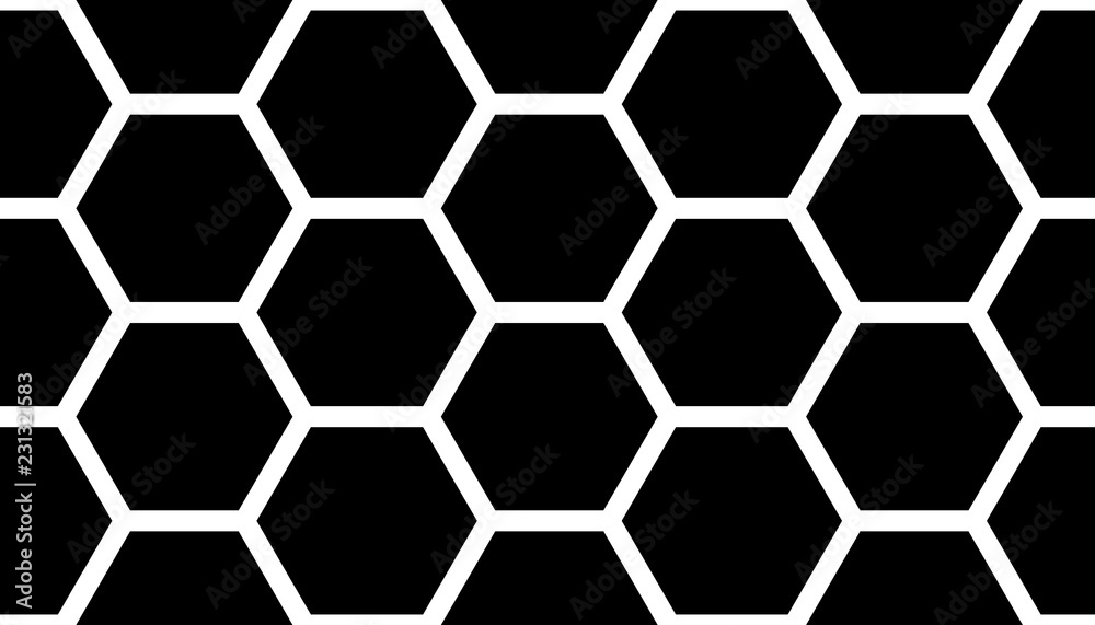 White honeycomb on a black background. Seamless texture. Isometric geometry. 3D illustration
