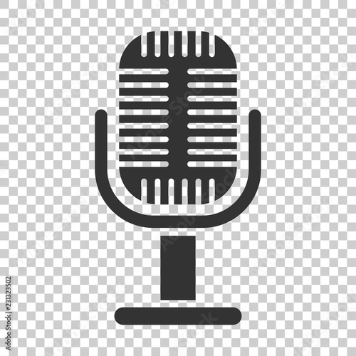 Microphone icon in flat style. Mic broadcast vector illustration on isolated background. Microphone mike speech business concept.