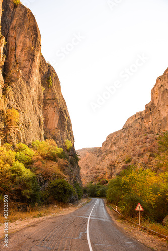 Landscape with road among the mountains in the canyon