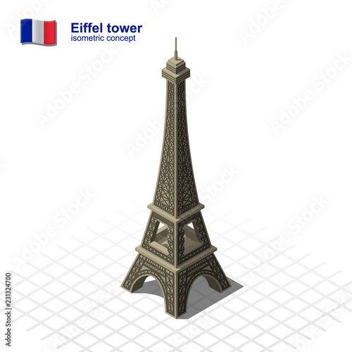 Eiffel Tower isometric vector illustration.