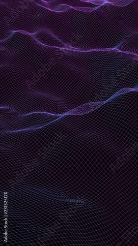 Abstract landscape background. Cyberspace purple grid. Hi-tech network. 3D illustration