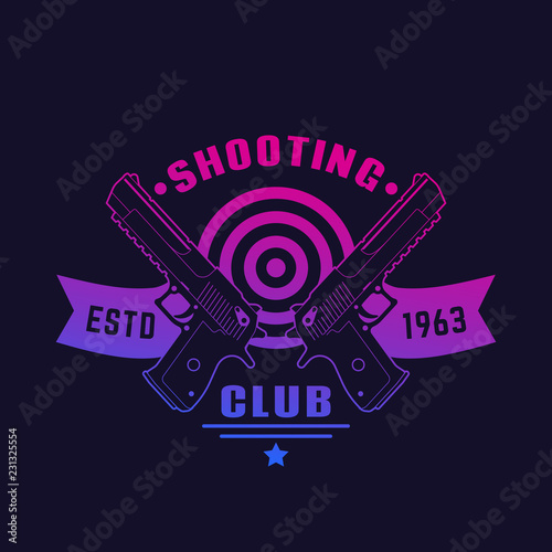 Shooting club logo, vector emblem with two pistols, powerful handguns