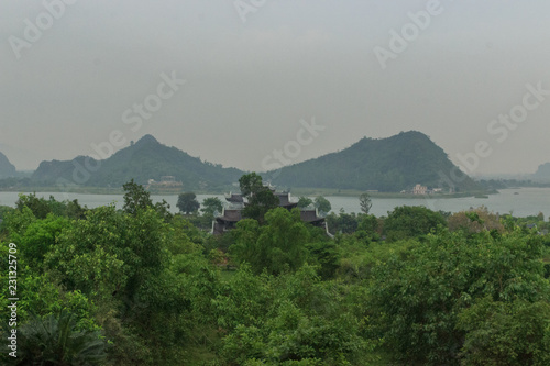 panoramic view and pagoda in ninh binh vietnam