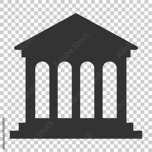 Bank building icon in flat style. Government architecture vector illustration on isolated background. Museum exterior business concept.