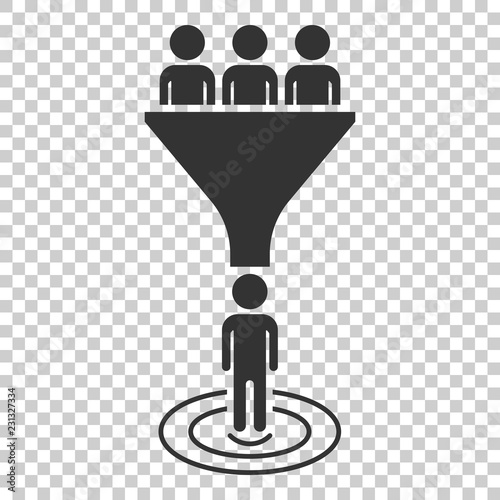 Lead management icon in flat style. Funnel with people vector illustration on isolated background. Target client business concept.