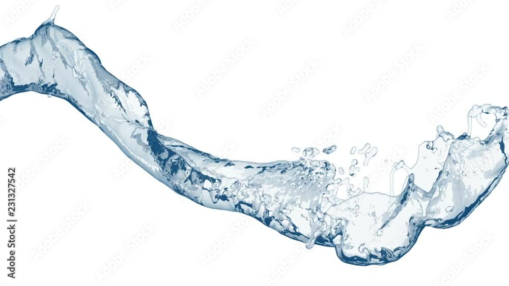 4k slow motion 3d blue vortex water flow with a splashes isolted on a white background with alpha matte