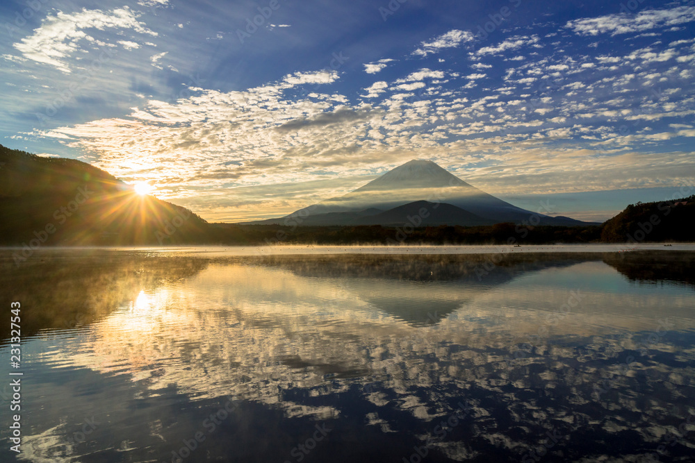 朝の精進湖より富士山