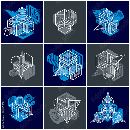 3D engineering vectors, collection of abstract shapes.