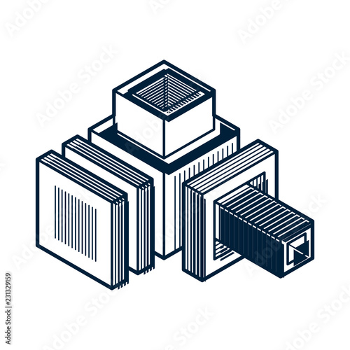 Abstract trigonometric construction, vector dimensional design template.