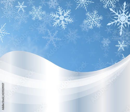 Christmas background, winter snowing blue and silver