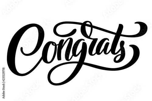Congrats brush hand lettering, isolated on white background. Vector typography illustration.