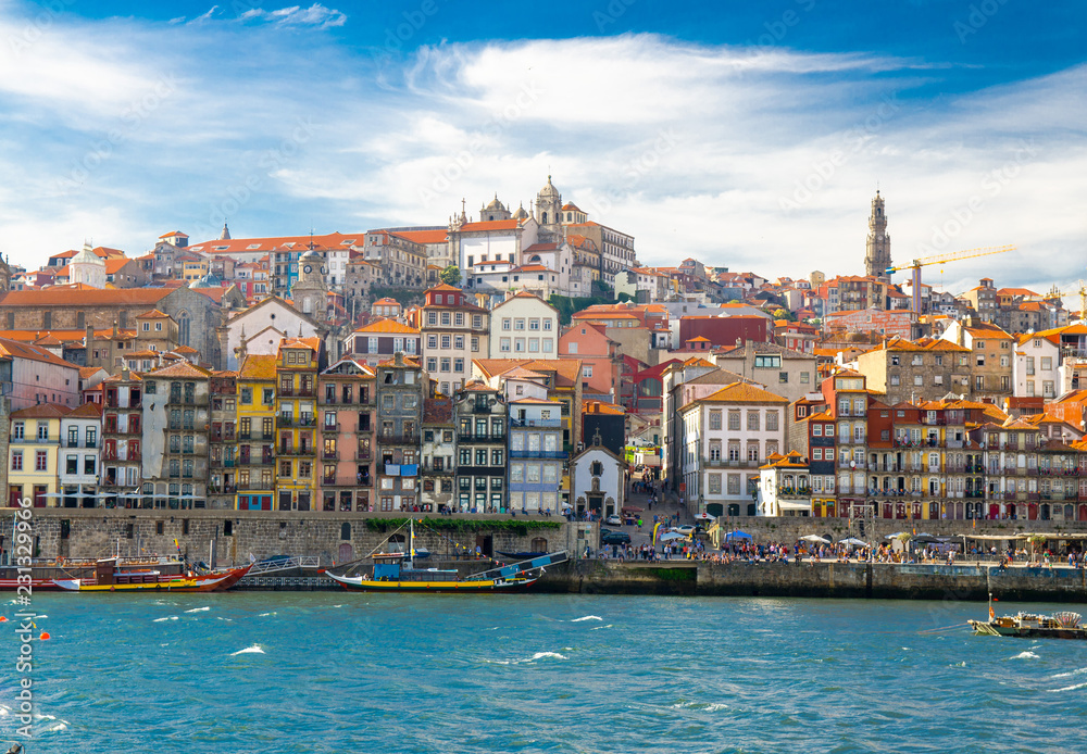 Old Porto city, colorful buildings in Ribeira, Douro river, Portugal