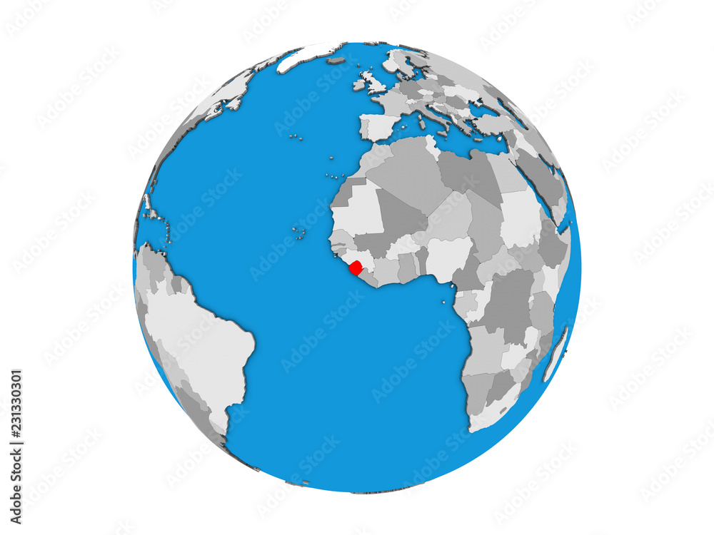 Sierra Leone on blue political 3D globe. 3D illustration isolated on white background. Sierra Leone on blue political 3D globe. 3D illustration isolated on white background.