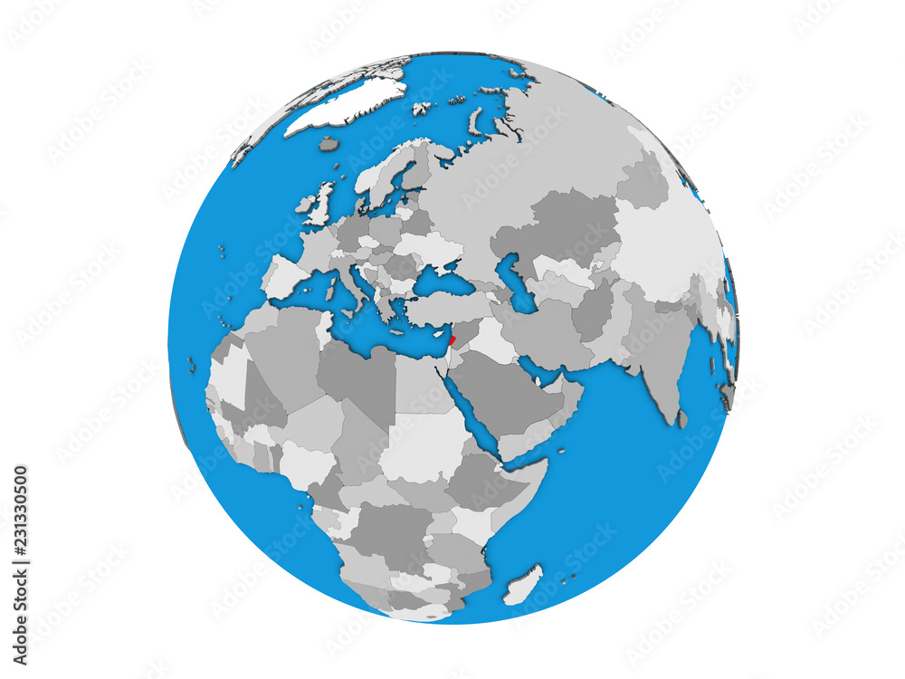 Lebanon on blue political 3D globe. 3D illustration isolated on white background.