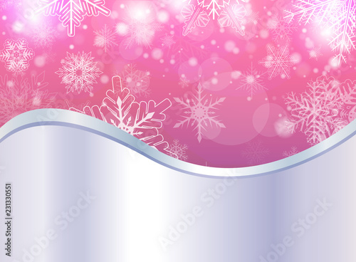 Christmas background, winter snowing silver pink with magical lights