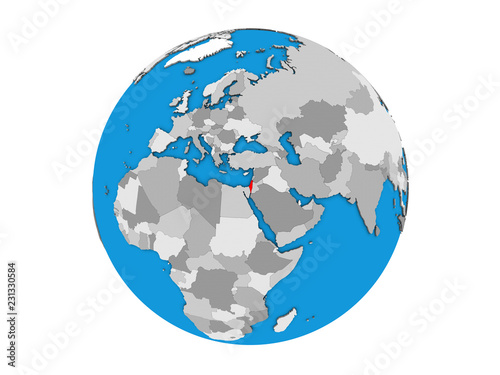 Israel on blue political 3D globe. 3D illustration isolated on white background.