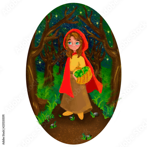 girl-red cap in the night forest