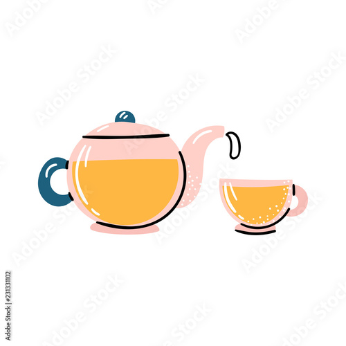 Vector cartoon glass teapot with cup