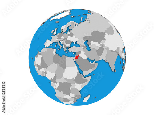 Jordan on blue political 3D globe. 3D illustration isolated on white background.