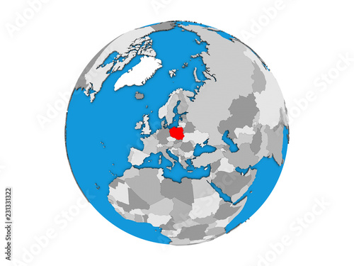 Poland on blue political 3D globe. 3D illustration isolated on white background.