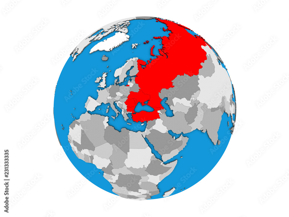 Black Sea Region on blue political 3D globe. 3D illustration isolated on white background.