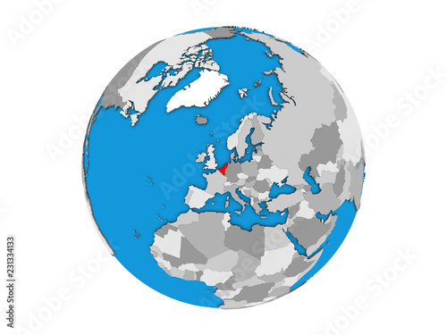 Benelux Union on blue political 3D globe. 3D illustration isolated on white background.