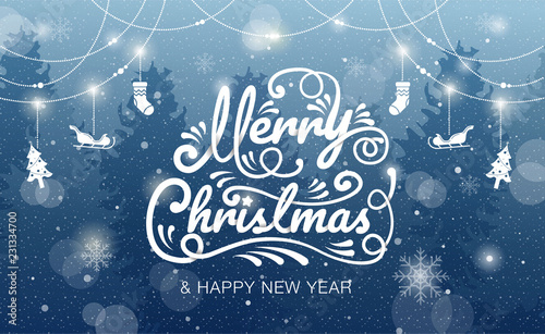 Merry Christmas, happy new year, calligraphy, sign & symbol, vector illustration.