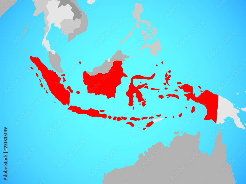 Obraz premium Indonesia on blue political globe.