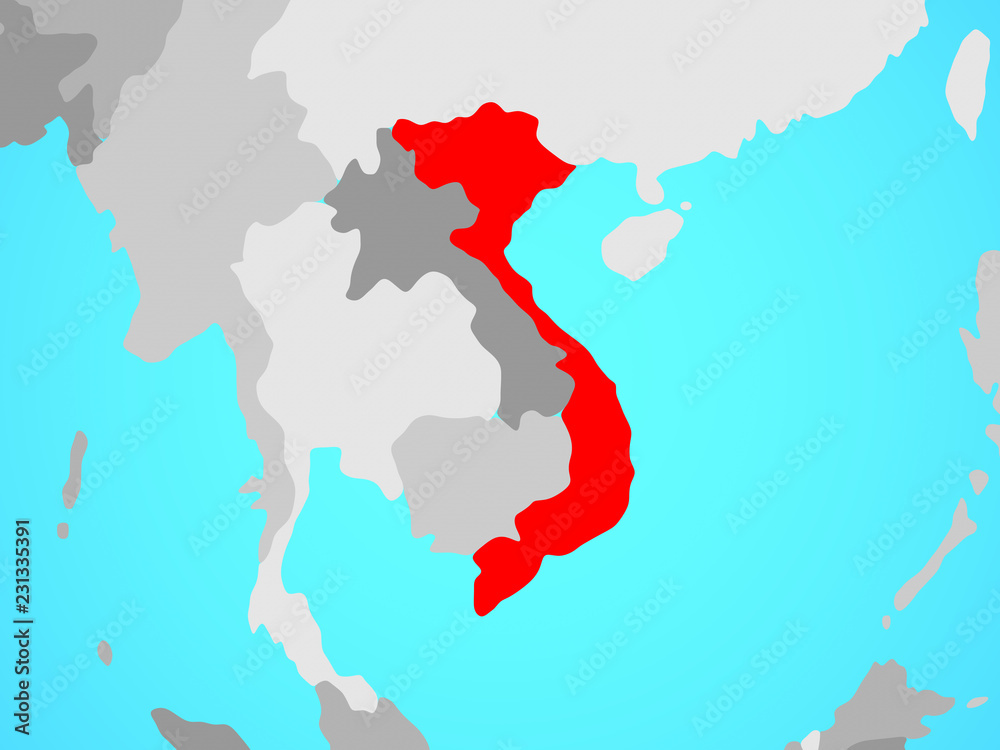 Vietnam on blue political globe.