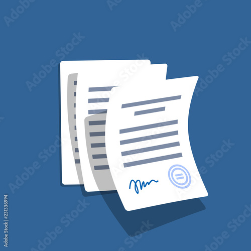 Office documents isolated. Financial papers with shadow. Stack of paperwork. Important papers. Business writing blank. Documentation vector.