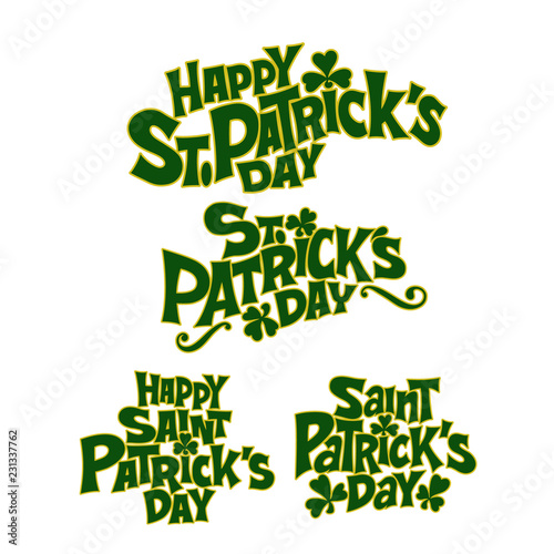Hand-drawn typographic design lettering set with shamrock for St.Patrick`s Day. Beer festival lettering typography icon. Vector illustration can be used for post card, posters, prints and other crafts