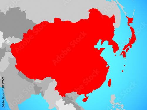 East Asia on blue political globe.