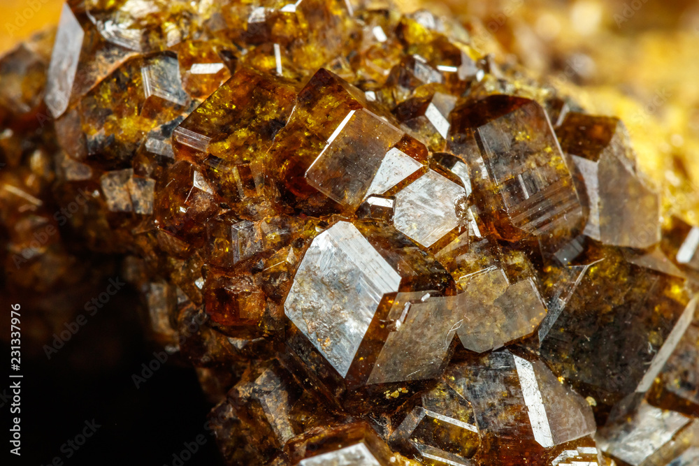Macro mineral stone Garnet, Green Garnet, Epidote Grossular in the rock on a white background Macro mineral stone Garnet, Green Garnet, Epidote Grossular in the rock on a white background