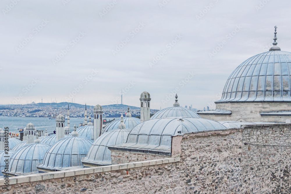 exterior blue roof of Suleymaniye mosque in Istanbul exterior blue roof of Suleymaniye mosque in Istanbul
