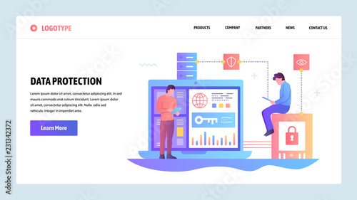 Vector web site gradient design template. Data protection, cyber security and secure login. Landing page concepts for website and mobile development. Modern flat illustration.