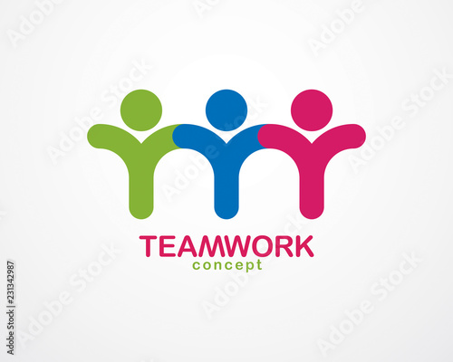 Teamwork and friendship concept created with simple geometric elements as a people crew. Vector icon or logo. Unity and collaboration idea, dream team of business people colorful design.