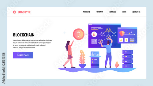 Vector web site design template. Blockchain and cryptocurrency technology. Bitcoin. Landing page concepts for website and mobile development. Modern flat illustration.