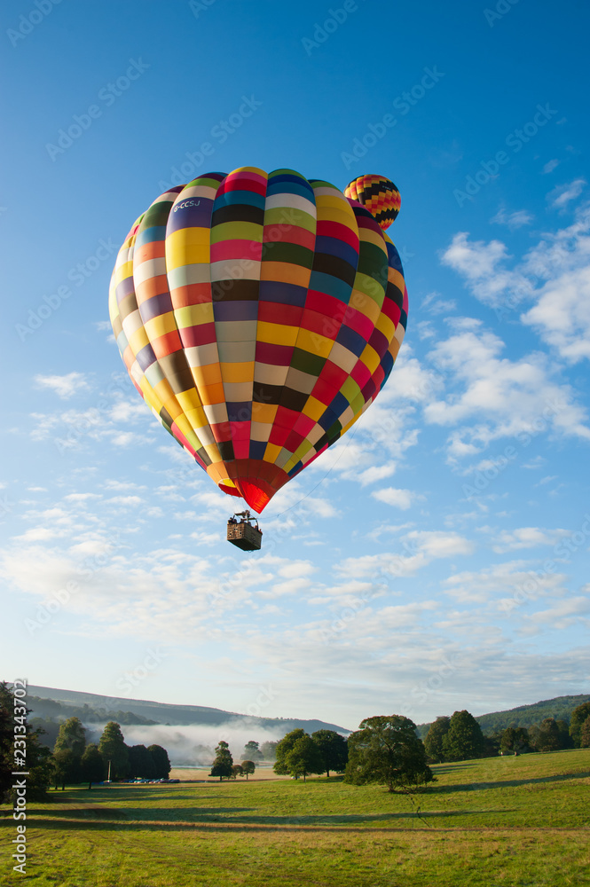 Naklejka premium Two multicoloured hot air balloons vertical