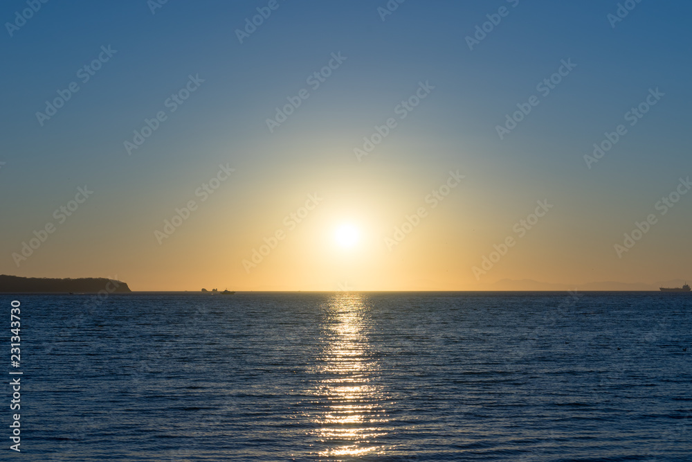 Seascape in the evening with sunset.