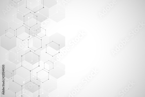 Geometric background texture with molecular structures and chemical compounds. Abstract background from hexagons pattern. Vector illustration for medical or scientific and technological modern design.