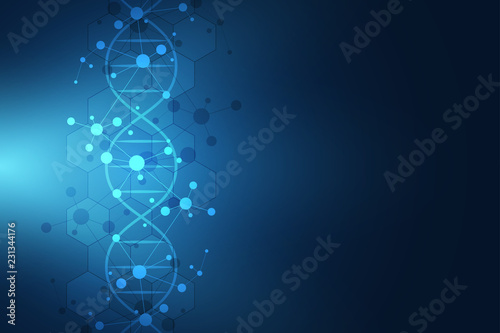 DNA strand and molecular structure. Genetic engineering or laboratory research. Background texture for medical or scientific and technological design. Vector illustration. © berCheck